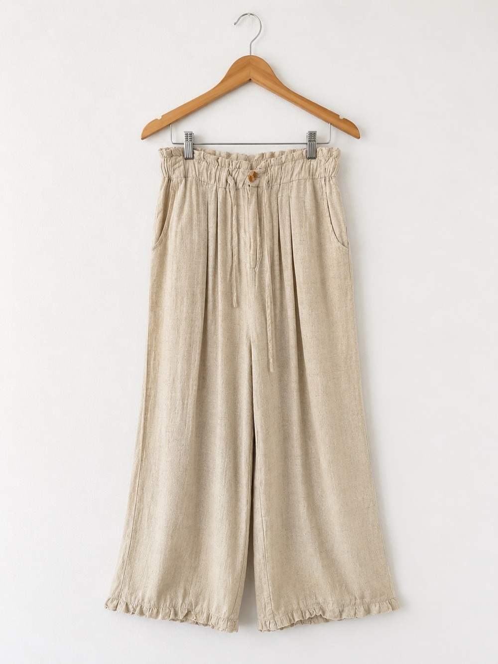 Thread & Supply Linen Blend Wide Leg Pants Medium Coastal Boho Pull-On Beige
